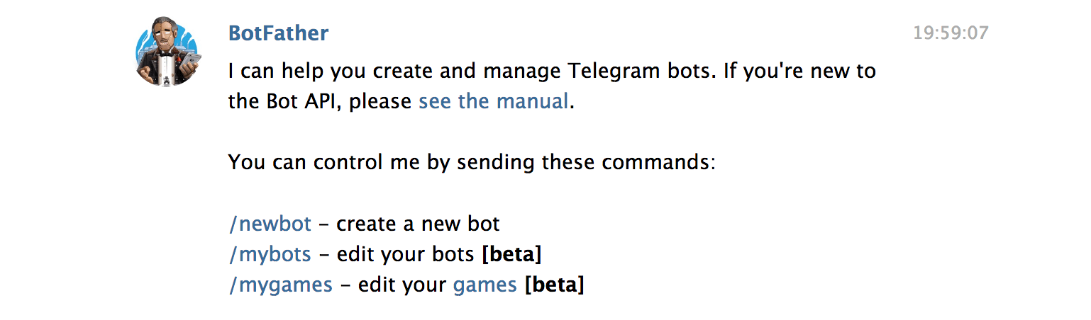 Screenshot of Telegram chat with the Botfather