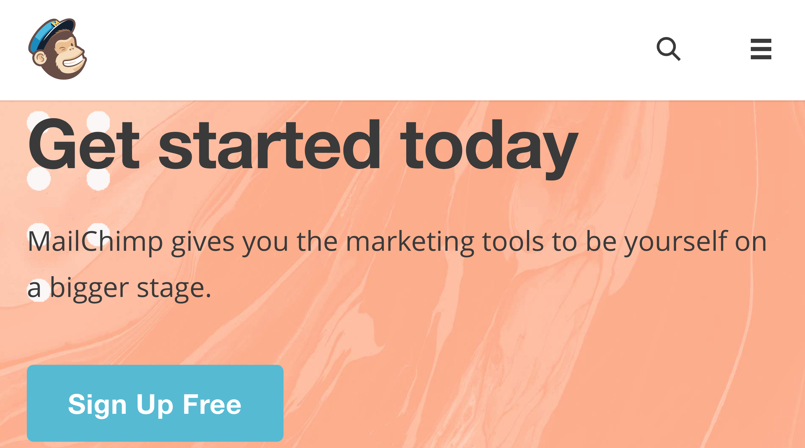 Screenshot of mobile Mailchimp website